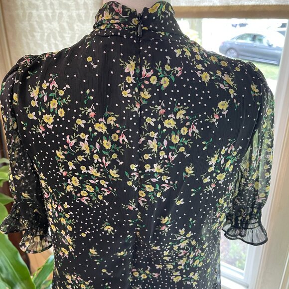 DKNY Women's Fit and Flare Short Sleeve Tie Neck Dress - Picture 6 of 10